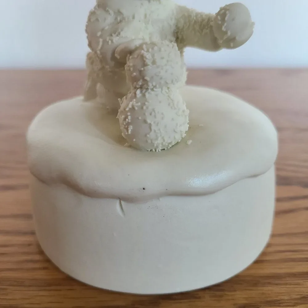 Porcelain Bisque Holiday Christmas Music Box Boy Building Snowman 
